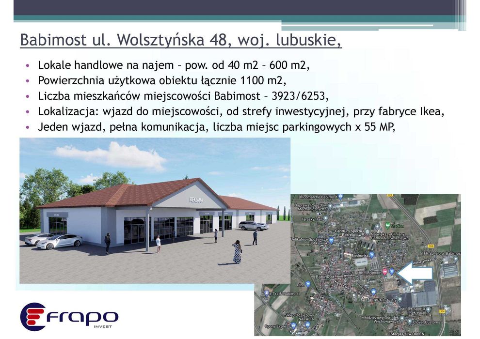Babimost - lokale na najem 50 - 500 m2