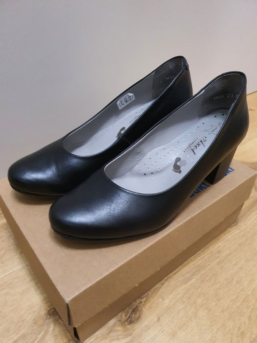 Czółenka Axel comfort 1666, r.40, skóra, czarne - stan idealny
