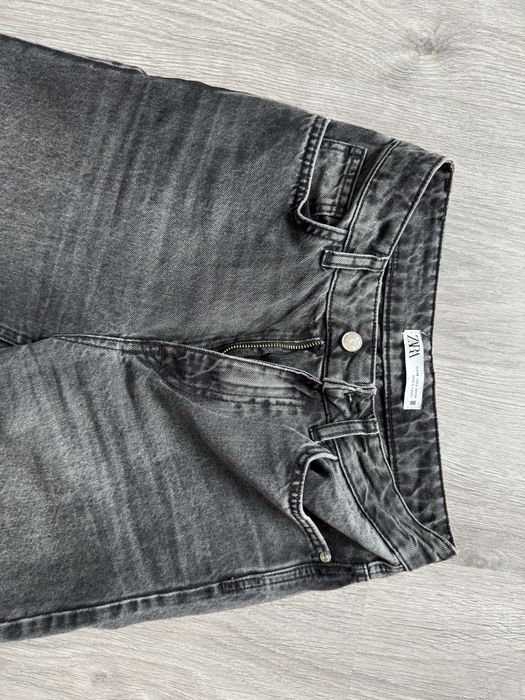 Джинси zara straight mid rise темно сірого кольору