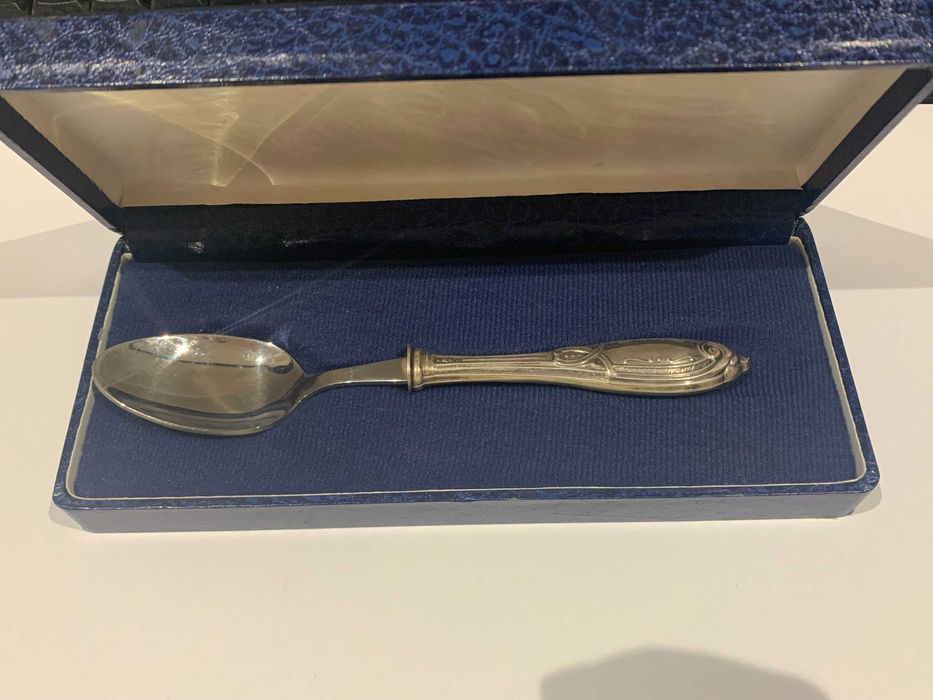 Colher de Bebé/Batizado c/ Cabo em Prata de Lei (Estojo Original)