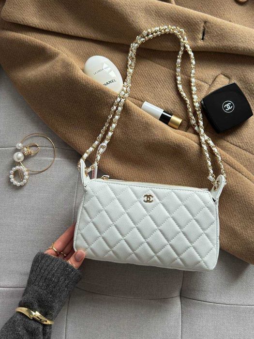 Chanel Mini Boston Chain Shoulder Bag White Gold/мінісумка Шанель