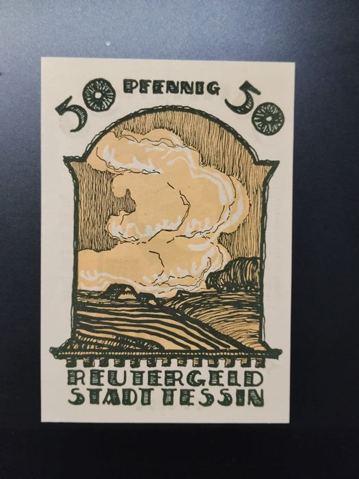 Banknot Notgeld 50 Fenigów 1921 Tessin Meklemburgia Reutergeld