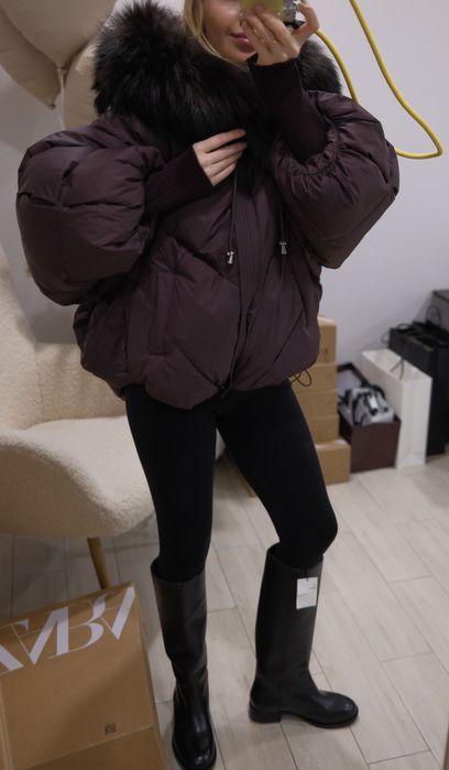 пуховик натуральний пух/хутро, M,L