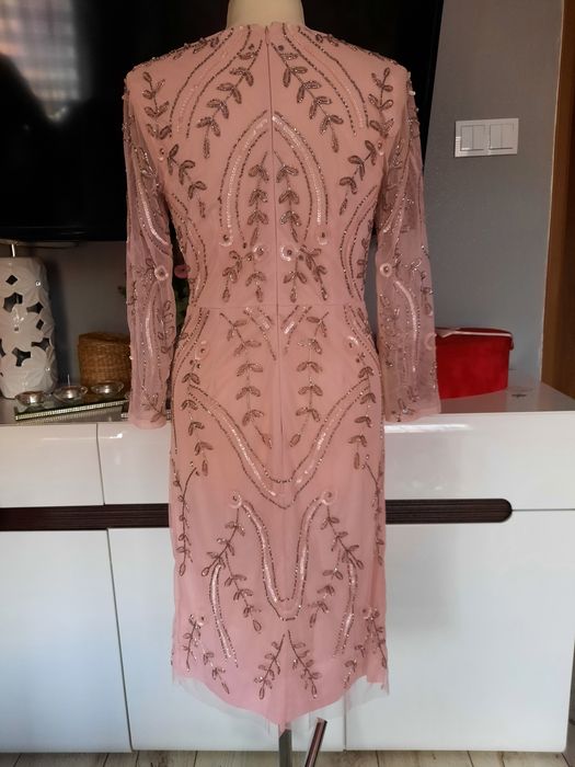 Bogato zdobiona sukienka z siateczki M,wesele, impreza