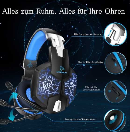 YINSAN  Słuchawki nauszne TM5 do gier PS4 PS5 Surround Stereo 3,5 mm