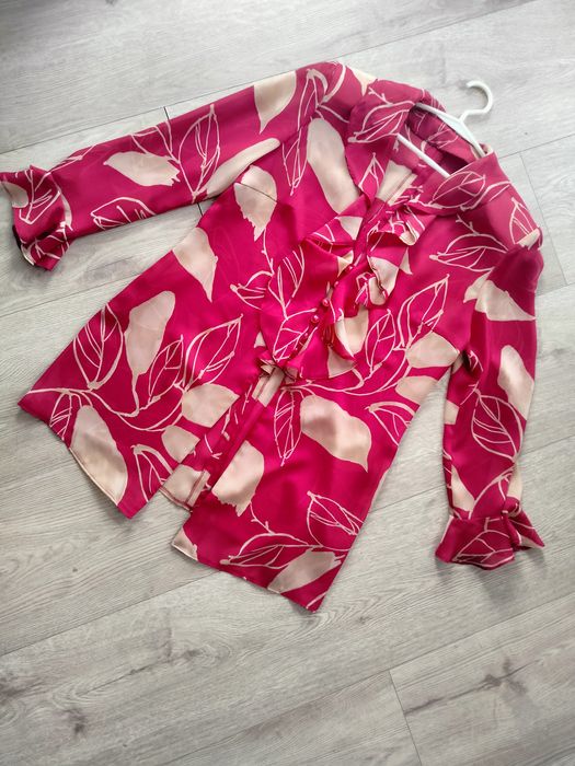 Elegancka szyfonowa koszula tunika damska z żabotem L)XL