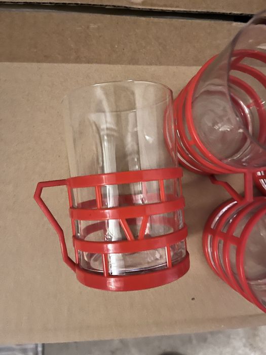 Szklanki w koszyczkach PRL - 4 sztuki