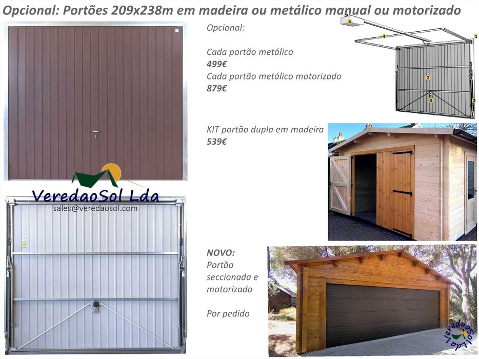 KIT madeira 6x6 m GARAGEM DUPLA 34m² 44mm sem e com portões IMBATÍVEL