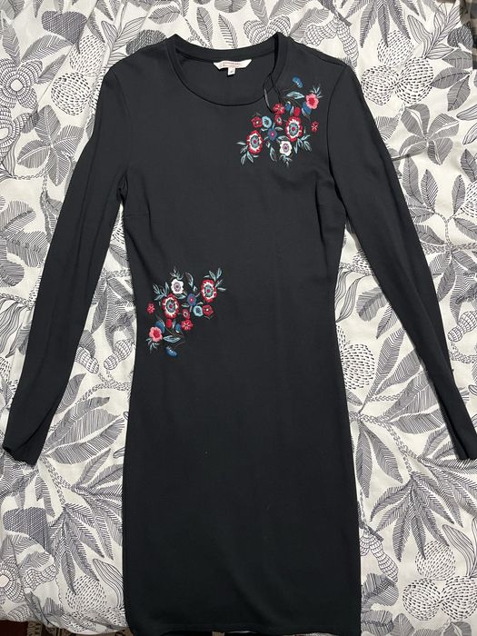 Black Floral Embroidered Long Sleeve Bodycon Dress