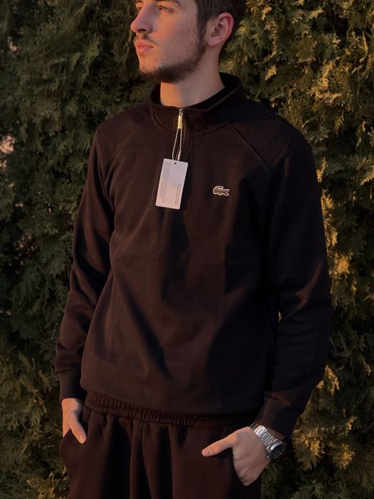 Полузамок Lacoste 1/3 зип мужской Лакост воротник Лакоста черный білий