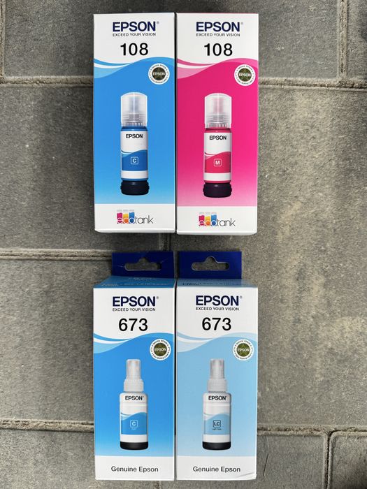 Чернила Epson 108 и 673 для шести цветных принтеров