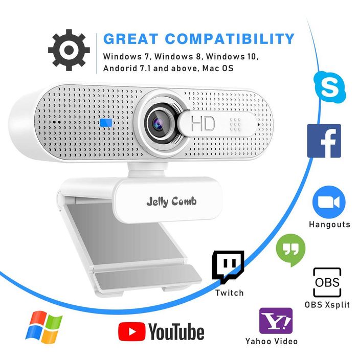 Jelly Comb Kamera internetowa z mikrofonem HD 1080P USB WEBCAM Skype
