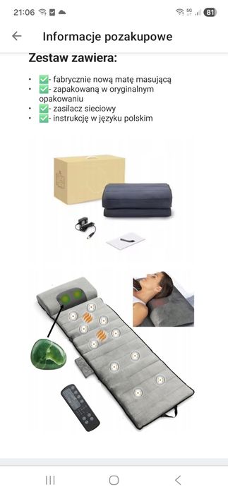 Mata masującą  shiatsu materac