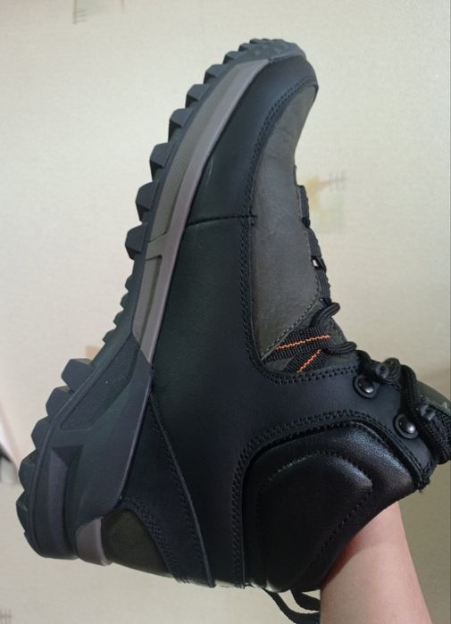 Кожаные ботинки термо, ecco утепленные, хаки