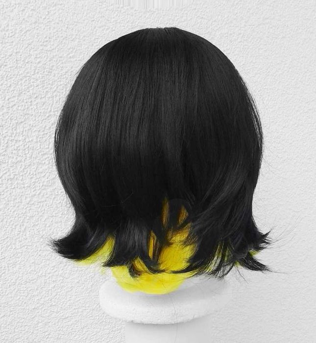 Bachira Meguru Blue Lock Czarna peruka z żółtymi pasemkami cosplay wig