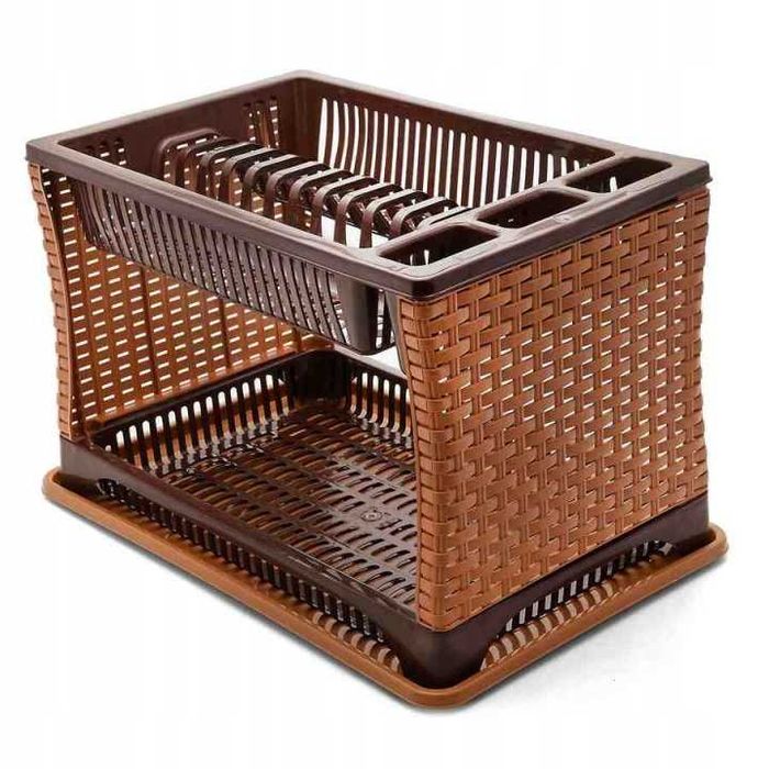 Suszarka do naczyń 2-poziomowa Rattan 42 cm odcienie brązu