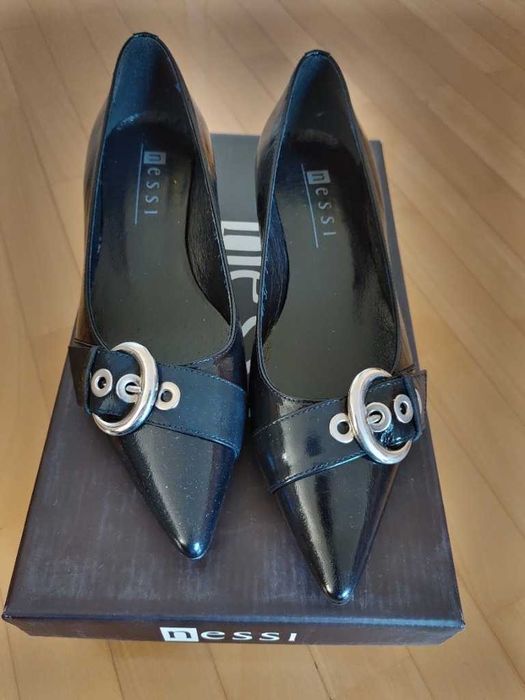 Czółenka damskie Nessi grafit roz 37 nowe SKÓRA