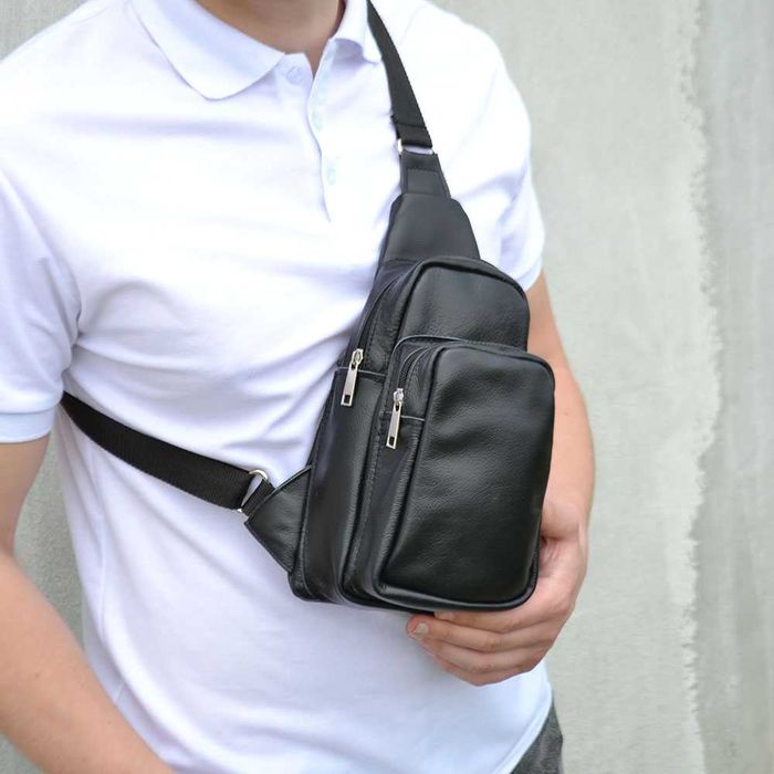 Стильна шкіряна чоловіча слінг сумка, через плече, з натуральної шкіри