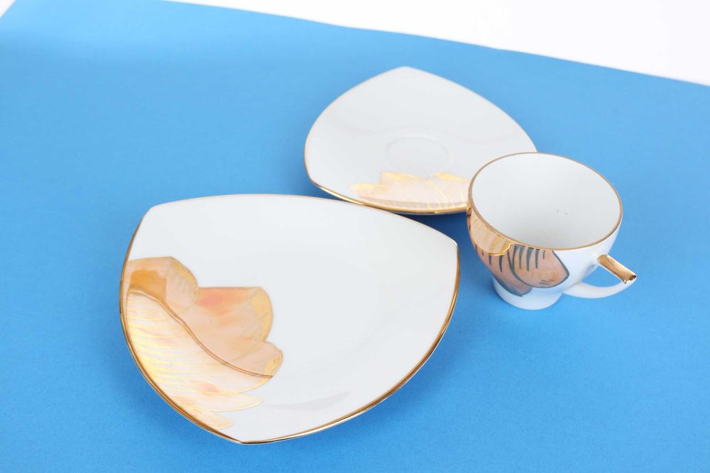 Filiżanka Chodzież porcelana do herbaty, złocona wersja export 3 cz