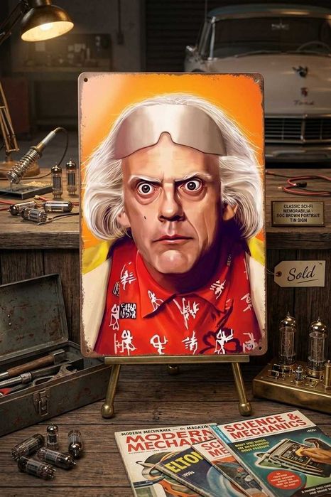 Плакат на металле «Назад в будущее. Док Браун» (Back to the Future), табличка 14х20 см