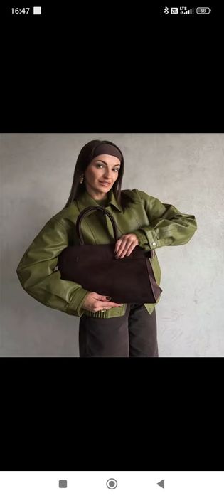 Hit kurtka over retro oliwka  khaki bomber Eco skóra ramoneska
