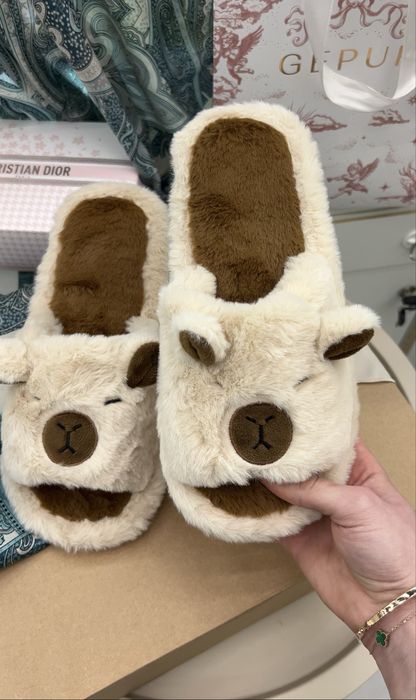 Капібари. Капці з капібарою. Тапки капібари. Шльопанці коричневі