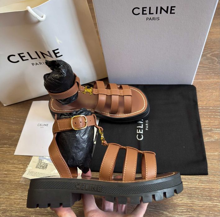 ‼️АКЦІЯ / Останні Розміри‼️Босоніжки Gladiator Celine Clea Triomphe Brown / Босоножки Celine / Сандалі Селіне