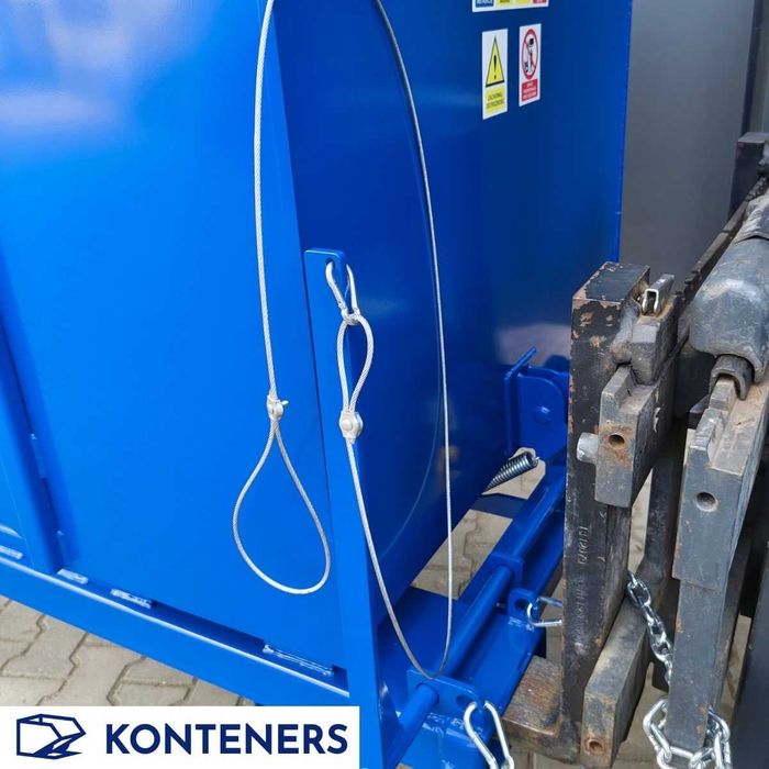 Kontener samowyładowczy do wózka widłowego na widły 1m3, kontener koleba 1000l na widły / złom/ drewno/ recykling