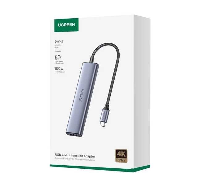 USB-хаб Ugreen CM511 5 в 1 Концентратор Type-C - 3xUSB-A3.0 + HDMI 4K