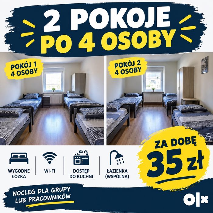 Dwa pokoje czteroosobowe centrum dał pracowników