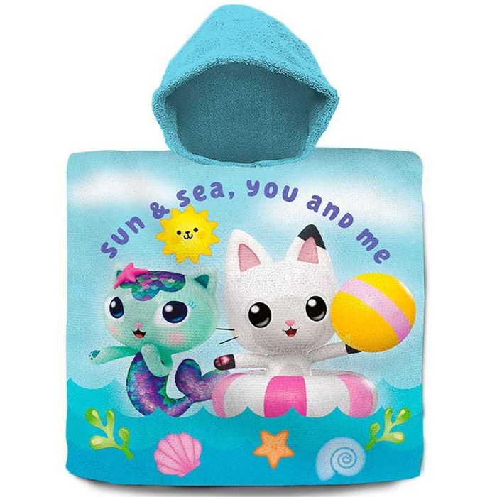 Детское пляжное полотенце-пончо с капюшоном - Кукольный домик Габби