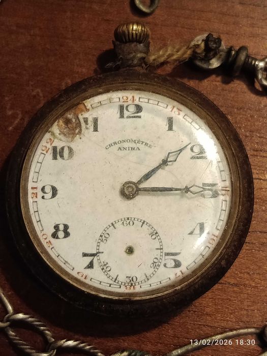 Relógio de bolso Suíço Cronômetro Anira Corrente de Prata 28 cm