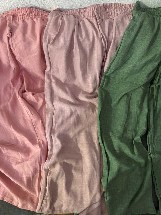 Calças em tecido tipo Linho