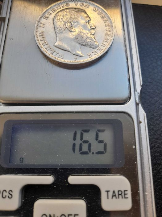 3 марки Вильгельм 1909 год. Серебро (оригинал)