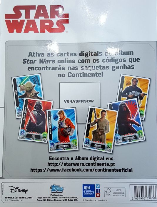 Cromos Colecção STAR WARS Continente e caderneta completa