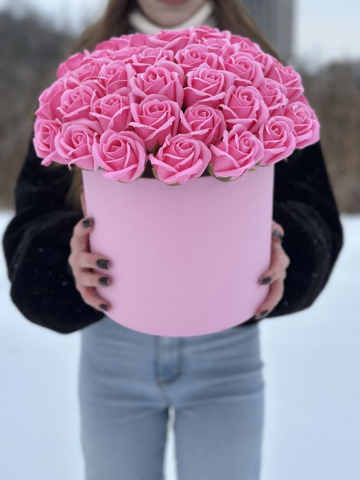 Мильний букет 51 рожева троянда, подарунок на 14 лютого