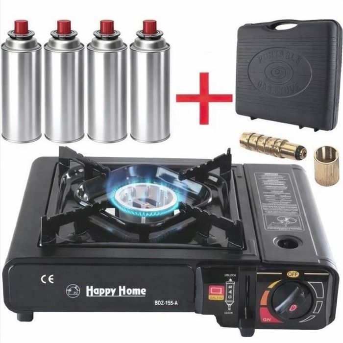 Плита газова з кейсом 3в1 + 4 балони газові(з кейсом і перехідником)