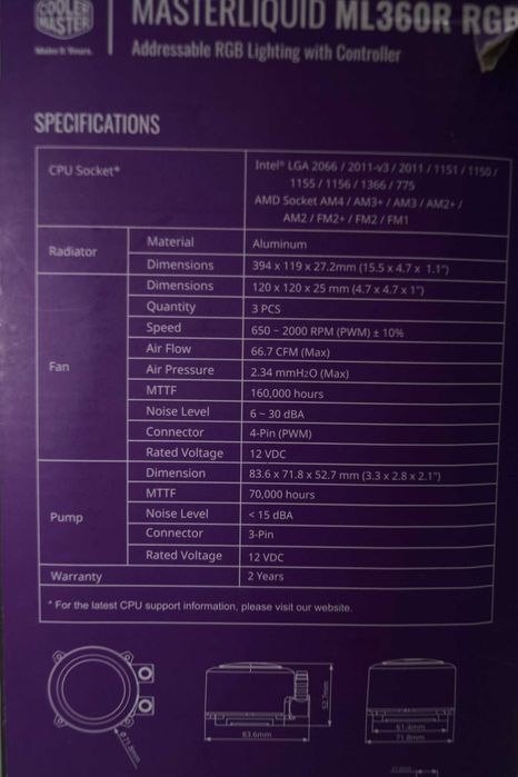 G226 COOLER MASTER Masterliquid ML360R RGB Chłodzenie wodne