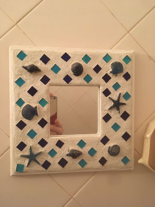 Decoraçao marina em madeira e conchas pintadas