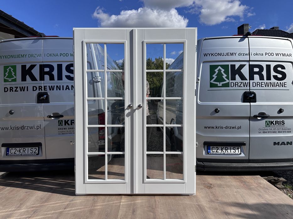 Drzwi drewniane dwuskrzydłowe OD RĘKI białe na wymiar cała Polska