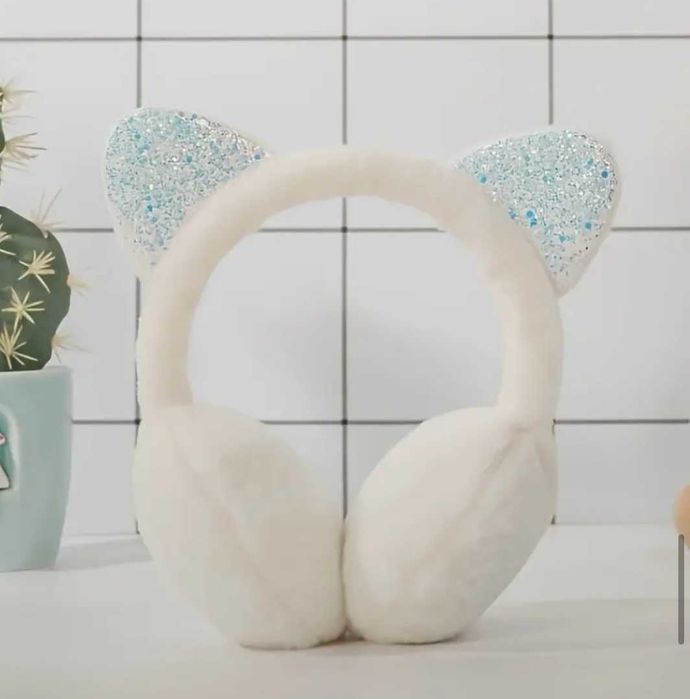 Плюшевые зимние теплые наушники с ушками кошечки / наушники котик