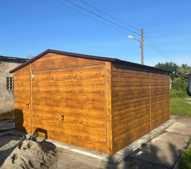 Garaż blaszany 4x6, drewnopodobny garaż, solidna konstrukcja, wiaty