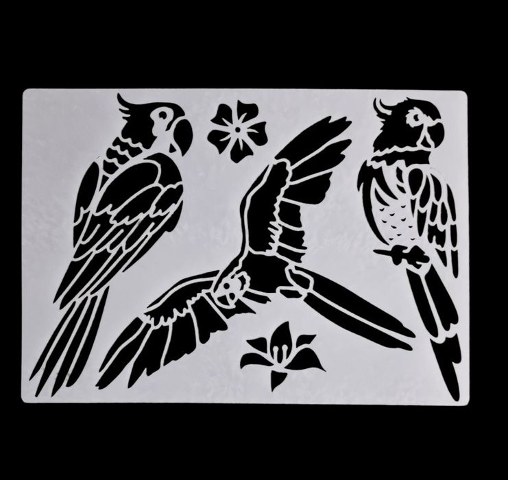 Szablon z motywem papug, malarski, DIY, crapbookingu, tynk - Nr 14b