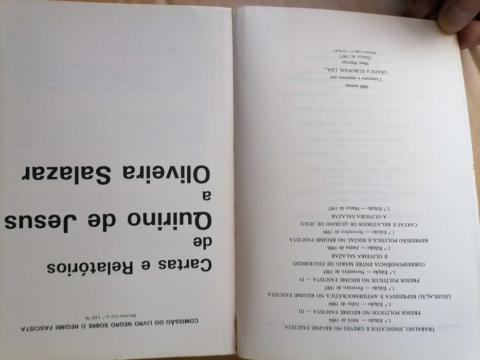 Livro Cartas e Relatórios de Quirino de Jesus a Oliveira Salazar 1ª Edição 1987