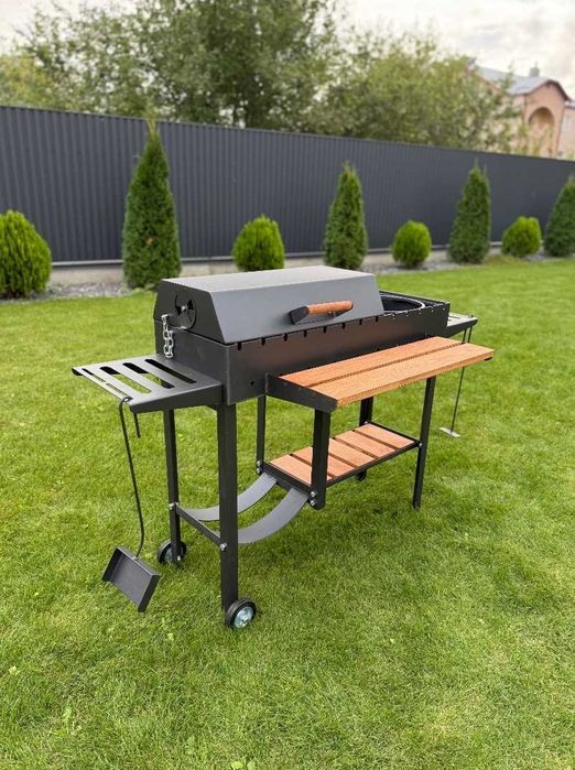 Мангал з кришкою для барбекю метал 5 мм на 13 шампурів з дрівницею