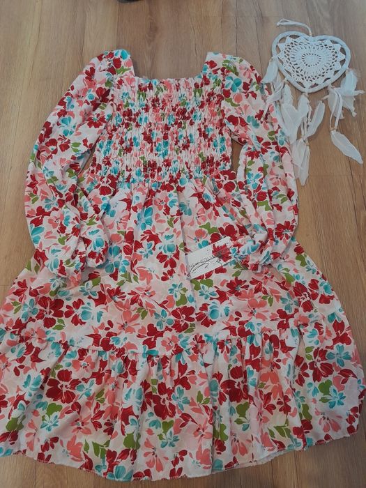Sukienka w kwiaty kwiecista długi rękaw 10 lat 134 140