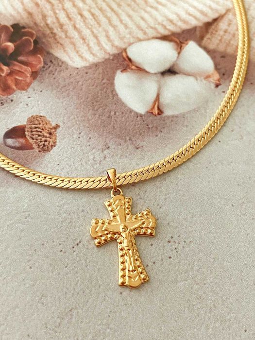 Позолочений Ланцюжок "Плетіння Фігаро" + Хрестик. Позолота. Цепочка