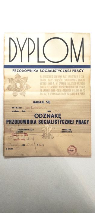 Stare dokumenty Dyplom PRL