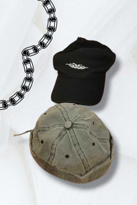 ZESTAW czapka krótka dokerka leonka daszkiem daszka letnia cyrkonie