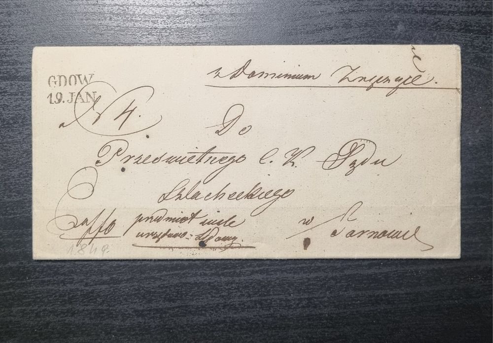 Galicja 1849 Gdów – Tarnów, pełny list urzędowy, prefilatelistyka aust